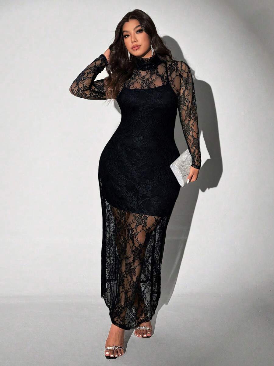 Viva Relle Plus Size Long Sleeve Elegant Stylish Versatile 2 Pieces Set Fall - Black - View 1