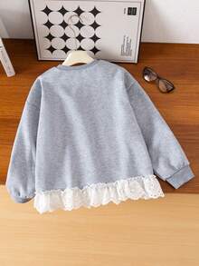 Genkimix Kids Tween Girls'Light Grey Sweatshirt,Autumn Cute School Back-To-School Korean Style English Letter Print Ribbon Bow Decor Patchwork Ruffle Pullover - Multicolor - View 2