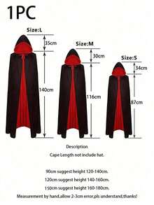 1PC Red And Black Double-Sided Hooded Cape, Black And Red With Hat, Cosplay Costume Accessories, Costume Decorations For Masque Party Shows, Birthday Party Supplies, Parties For Adults And Teens - Reddish Black - View 9