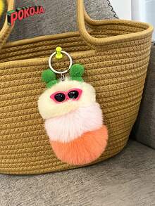 可爱的卡通毛毛虫钥匙扣 - 柔软蓬松的背包吊坠，这是一件创意汽车钥匙扣礼物，是情人节/圣诞节礼品袋的理想选择，也是节日礼物的绝佳选择。柔软，节日必备，派对礼物，钥匙扣 - 彩色 - 查看 8