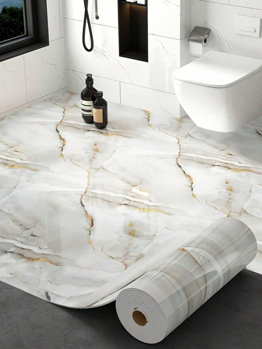 1卷加厚大理石纹防水防油污自粘墙纸卷，适用于厨房台面橱柜架衬垫抽屉装饰家居装修翻新 - 白金 - 查看 1