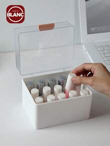 Madebyblanc 1pc 15 Compartment Lipstick Storage Box Desktop Cosmetics Organizer Net Celebrity Skin Care Products Compartment Storage Box With Lid Dustproof White