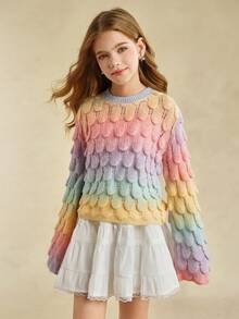Tween Girls Fashionable Ombre Knitted Sweater, Spring & Fall - Multicolor - View 5