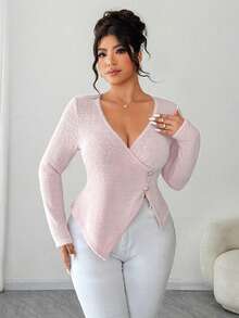 Elenzga قميص كاجوال بياقة متقاطعة وأكمام طويلة مناسب للمرأة ذات الحجم الكبير، مريح وأنيق للارتداء اليومي في فصلي الخريف والشتاء