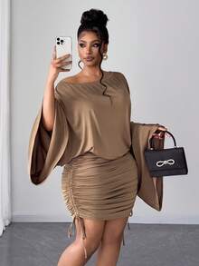 Maweii فستان ضيق أنيق بكتف غير متماثل، مقاس كبير، أنيق وعملي