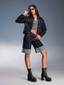 CUCCOO GRLICON 女士方头厚底黑色PU皮时尚简约舒适日常派对踝靴，侧拉链系带设计，适合圣诞派对、Y2K风格 - 黑色 - 查看 5