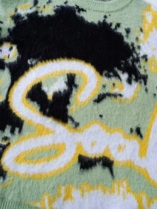 ROMWE MEN Street Life Áo len nam dệt jacquard dáng rộng, tay dài. - màu xanh lá - Xem 5