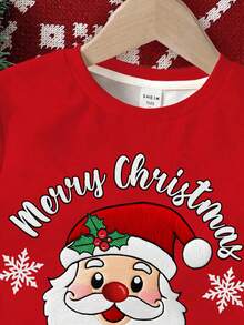 SHEIN Jungen Lässiger, stilvoller, warmer und bequemer klassischer Weihnachtsbaum-Muster Weihnachten Cartoon Stil Rundhals Loose Fit Kurzarm T-Shirt, geeignet für den Sommer