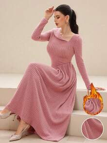 Modelyn Pink Party Elegant Asymmetrical Shoulder Long Sleeve Dress For Women - Pink - View 4