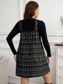 SHEIN LUNE 大码女式休闲黑色细肩带连衣裙，适合秋冬季 - 彩色 - 查看 2