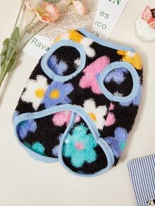 PETSIN 1pc Pet Cat Dog Universal Cute Flower Pattern Printed Double Sided Elastic Plush Comfortable Warm Open Button Dog Sleeveless Jacket - Multicolor - View 6