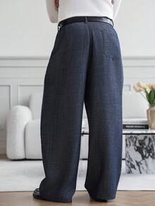 Manfinity Homme Men's Fashionable Versatile Commuter Split Design Baggy Wide Leg Pants,Old Money Style Suitable For Home Or Outdoor Scenes For Winter - Blue - View 4