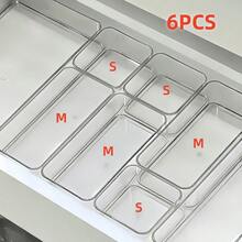 6/7 Piezas Cajas organizadoras de cajón transparentes, Cajas de almacenamiento de cosméticos, Organizadores divisores de escritorio para maquillaje, útiles de oficina y almacenamiento de artículos varios, Artículos de verano para organización de almacenamiento, Regalo para mujeres - Transparente - Ver 2