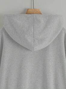 Tween Girl Casual Letter Graphic Zip-Up Hooded Jacket, Autumn - Grey - View 4