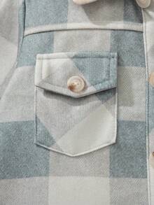 SHEIN 4-7岁男童复古格子大衣，格子印花拼接领，纽扣开合，双口袋，休闲日常穿着，适合外出、朋友聚会、秋冬季穿着。 - 彩色 - 查看 5