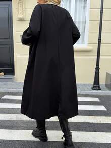 DAZY Women's Contrast Color Block Long Trench Coat - Black - View 3