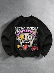 Manfinity EMRG Áo nỉ cổ tròn in khẩu hiệu New York và chân dung hài hước dành cho nam, Áo nỉ mùa thu, Quần áo mùa thu cho nam - màu đen - Xem 1