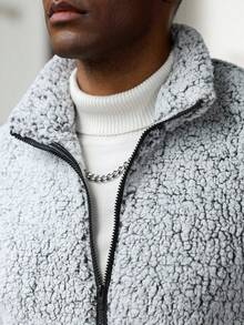 Manfinity Homme Áo khoác nam cổ đứng có khóa kéo, hai túi, thời trang thu/đông - Nhiều màu - Xem 6