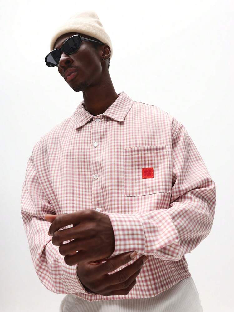 Camisa de cuadros de manga larga con parche rojo