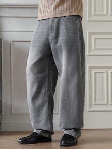 HUEFORM Quần jeans denim rách gối màu xám giặt phong cách đường phố giản dị, mùa thu - Xám - Xem 4