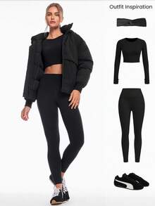 GLOWMODE Warm Hug Silky Smooth Wind-Resistant Ribbed Cuffs Hem Relaxed Fit Hooded Puffer Flight Jacket Autumn Winter Outdoors Daily Casual Wear - Black - View 6