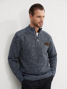 Manfinity Mode Men's Casual Geometric Pattern Sweater, Autumn/Winter Christmas, For Fall - Navy Blue - View 7