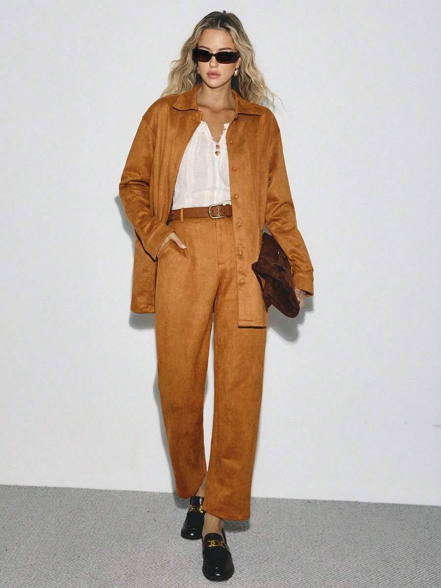 ATUI Studio Women's Autumn Vintage Casual Simple Western Bohemian Suede Cigarette Pants,Fall Clothes For Women,Business Casual Woman - Brown - View 1