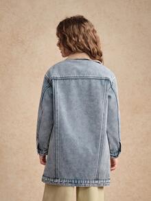 少女Y2K时尚牛仔外套，休闲街头风学院风保暖长款牛仔夹克，秋冬百搭必备女童牛仔外套，女童牛仔夹克，女童牛仔外套，少女牛仔外套，儿童牛仔外套