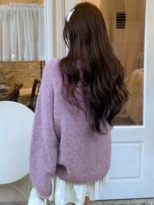 DAZY 女式高领宽松长袖休闲毛衣，秋冬 - 紫色 - 查看 7