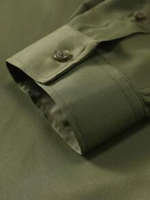 Manfinity Mode Plus Size Men's Solid Color Regular Fit Button-Front Long Sleeve Casual Dress Shirt - Army Green - View 5