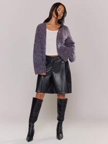 MUSERA Áo len cardigan tay loe dáng rộng, phong cách mùa xuân Y2K 90s, dễ thương, ngọt ngào, thích hợp cho sân bay, đi học, mùa đông và mặc hàng ngày. - Màu xanh hải quân - Xem 4