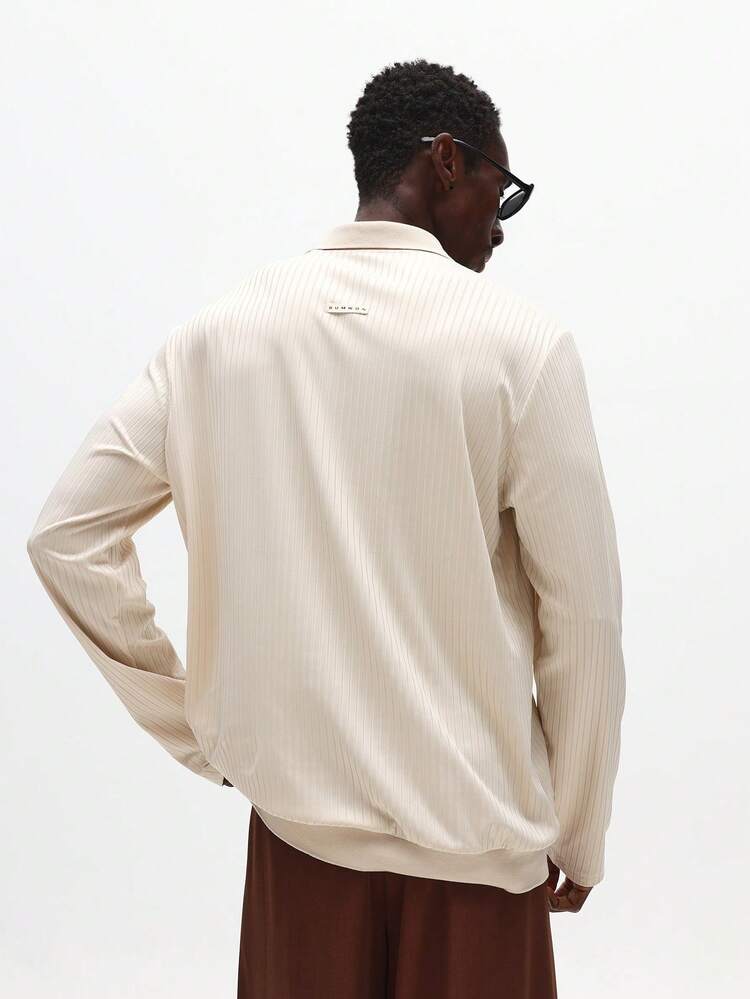 Ribbed Long Sleeve Polo With Collar