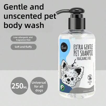 Dầu gội dịu nhẹ không gây dị ứng, không mùi hương cho chó 250ml. Phù hợp với mọi giống chó, bao gồm cả Golden Retriever, Poodle và Terrier. Nhẹ nhàng và không gây kích ứng. Hoàn hảo cho chó có lông rối. Thích hợp cho chó con. Có tùy chọn giặt hai lần. Quà tặng ngày lễ, quà tặng Giáng sinh, quà tặng thú cưng, quà tặng chó.
