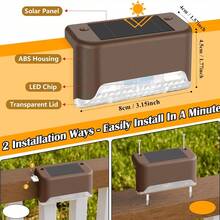 4PCS Fence Lights Solar Powered, Outdoor Waterproof Tiny Led Step Lights In Brown Used Outside For Deck, Stairs, Patio Fence, Garden - Brown - View 2