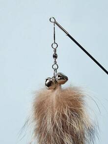 Zazumi 1支互动逗猫棒，硅胶手柄，可伸缩钓竿式玩具，带真狐狸毛尾巴，条纹图案，无需电池 - 彩色 - 查看 8