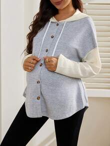 SHEIN Sudadera informal de embarazo con bloques de color y parches, otoño - Gris Claro - Ver 5