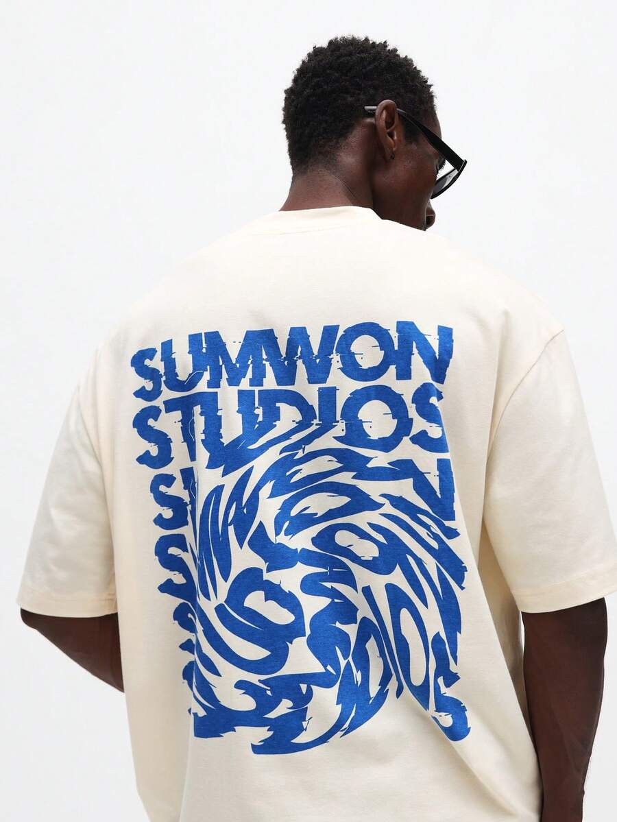 SUMWON Regular Fit Crew Neck Short Sleeve Tee With Large Back Graphic Print And Small Front Logo Detail - Apricot - View 1