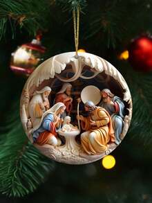 6/12/24pcs Nativity Scene Wooden Ornaments Set - 3D Effect Bible Story Pendants For Home & Holiday Decor, Perfect For Birthdays & Parties ,Christmas