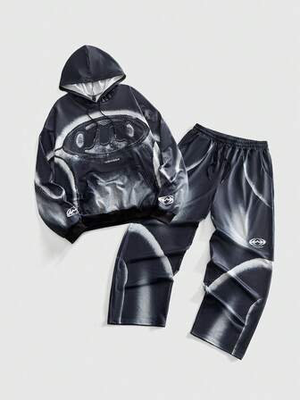 Street Life Men's Tie-Dye Print Drawstring Hooded Sweatshirt And Sweatpants Casual Suit