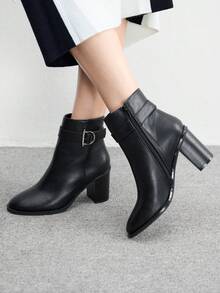 CUCCOO BIZCHIC Bottes mi-mollet à talon épais noir de base pour femmes - Noir - Voir 3