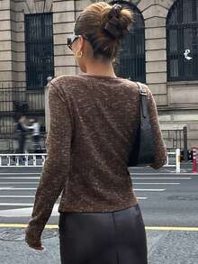 Livesso Autumn/Winter Loose Business Casual Fashion Asymmetric Side Tie V-Neck Textured Knit Elegant Women T-Shirt