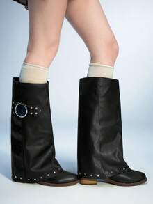 Sugerpunk 女士时尚通勤高跟裤靴 - 黑色 - 查看 1