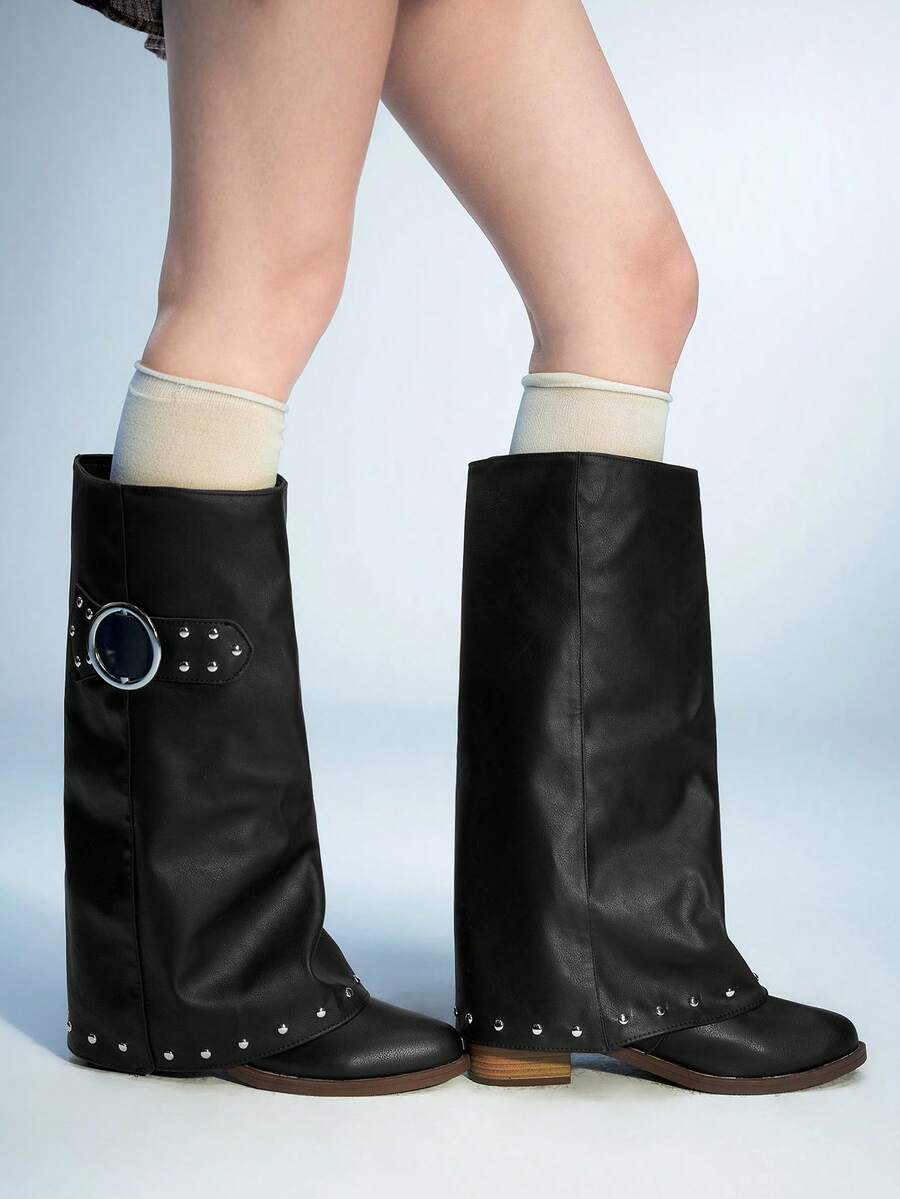 Sugerpunk 女士时尚通勤高跟裤靴 - 黑色 - 查看 1