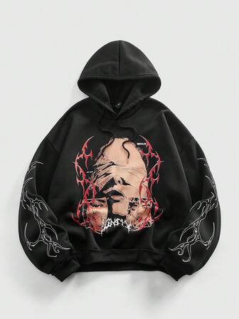 Street Life Men's Streetwear Graphic Print Hoodie, Suitable For Everyday Wear, Spring/Summer