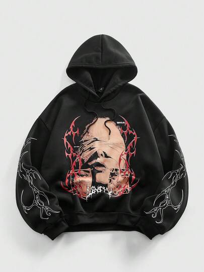 Street Life Men's Streetwear Graphic Print Hoodie, Suitable For Everyday Wear, Spring/Summer