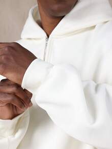 SUMWON 半拉链短款连帽衫，带抽绳和罗纹饰边，纯色 - 米色 - 查看 6