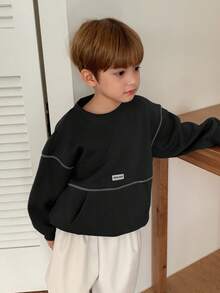 DAZY Toddler Boys' Loose Casual Ribbed Trim Crew Neck Sweatshirt - Black - View 5