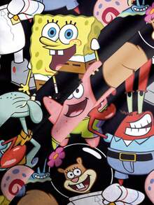 SpongeBob SquarePants | SHEIN Women's Casual Cute Cartoon Pattern Round Neck Short Sleeve T-Shirt, Summer - White - View 6