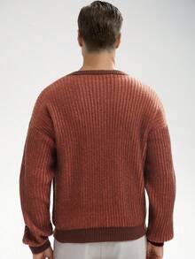 Manfinity CityGents Men's Casual Drop Shoulder Knit Sweater, Autumn/Winter, Long Sleeve Top - Brown - View 2