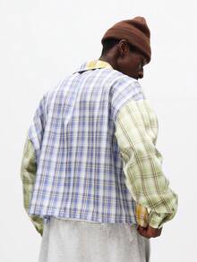 SUMWON Crop Fit Long Sleeve Color Block Check Button Down Shirt With Plaid Pattern Casual - Multicolor - View 2